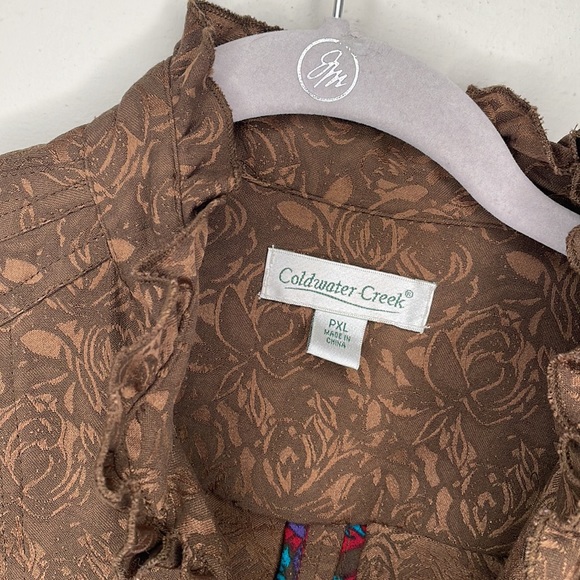 Coldwater creek open damask jacket size PXL tonal brown metallic - Picture 3 of 8